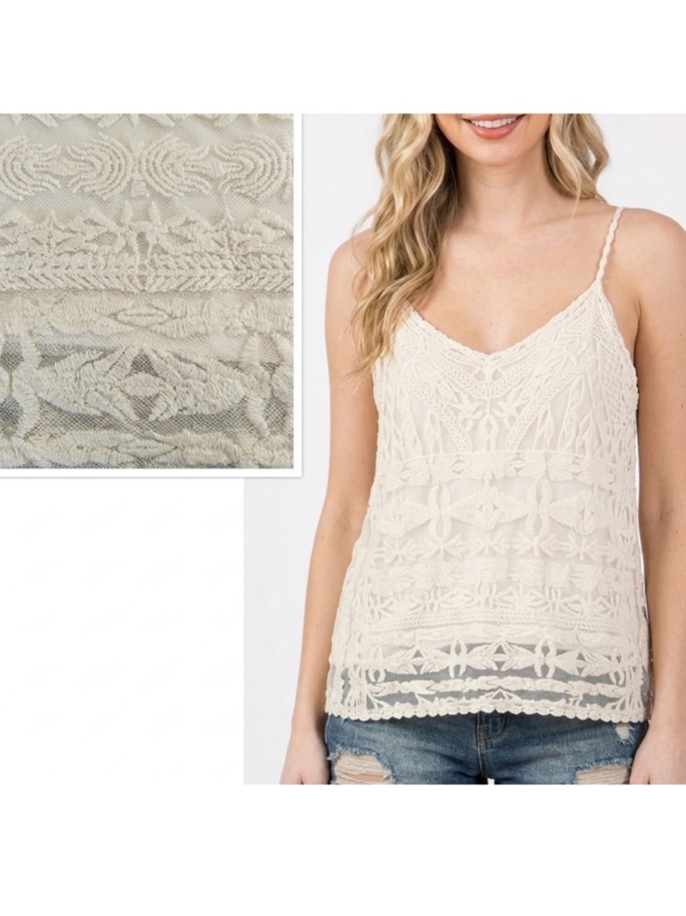 Oli & Hali Oversized Lace Crochet Overlay Camisole Tank Top -  S